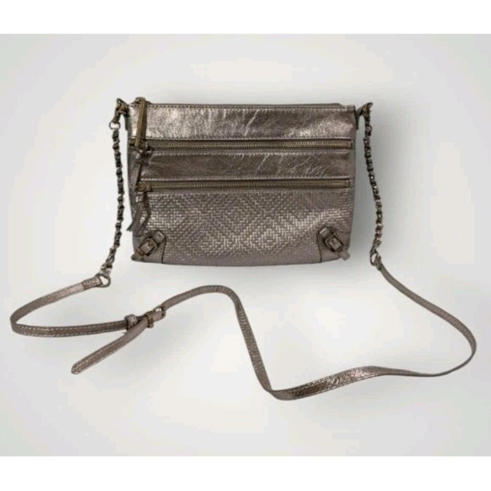 Elliott Lucca Messina Leather Purse Bag Metallic Gold Boho Crossbody Chain Strap